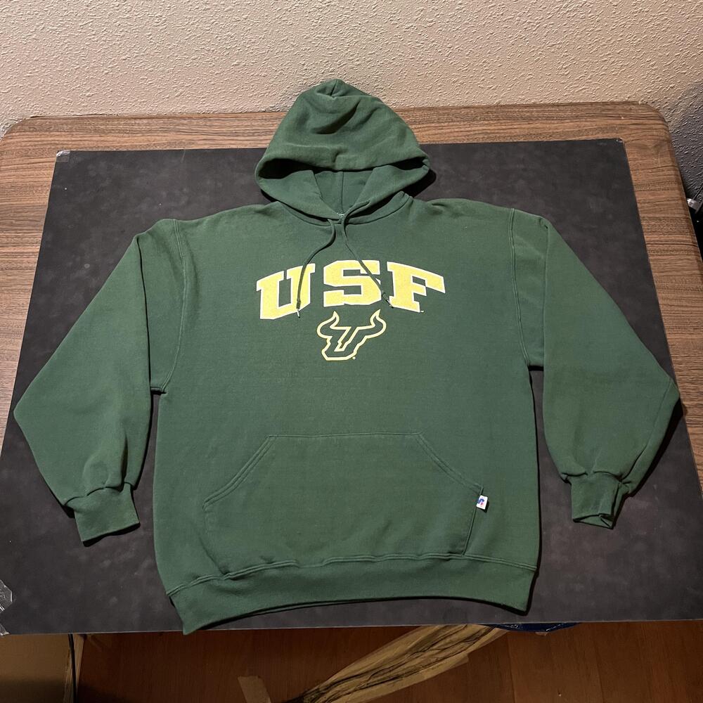 South Florida Bulls Hoodie Pullover Mens Large Green NCAA Russell Athletic